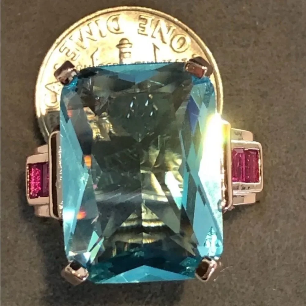 The Big Blue in 925 silver plated with Rose Gold with lab created stones sz 9